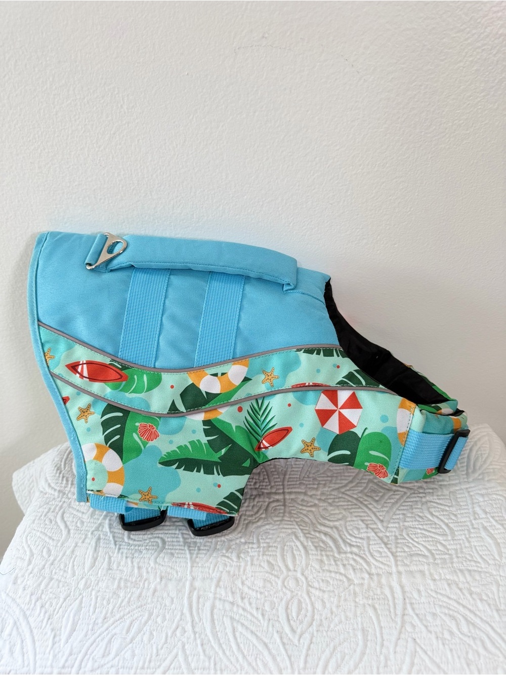 Dog Life Jacket Size M Beach Tropical Print Adjustable Pet Swim Vest